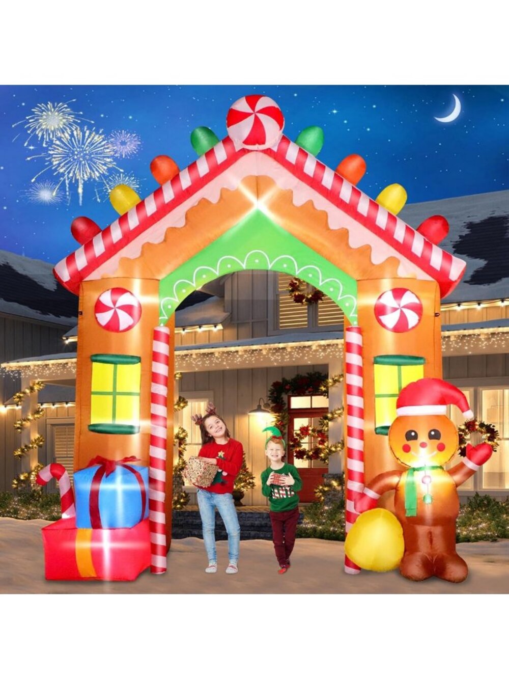 Gingerbread Man Inflatable Archway 9FT Outdoor Christmas Decoration with LED